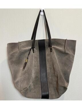 Kempton & Co. Suede Tote Smoke Gray and Black Carryall Tote Bag